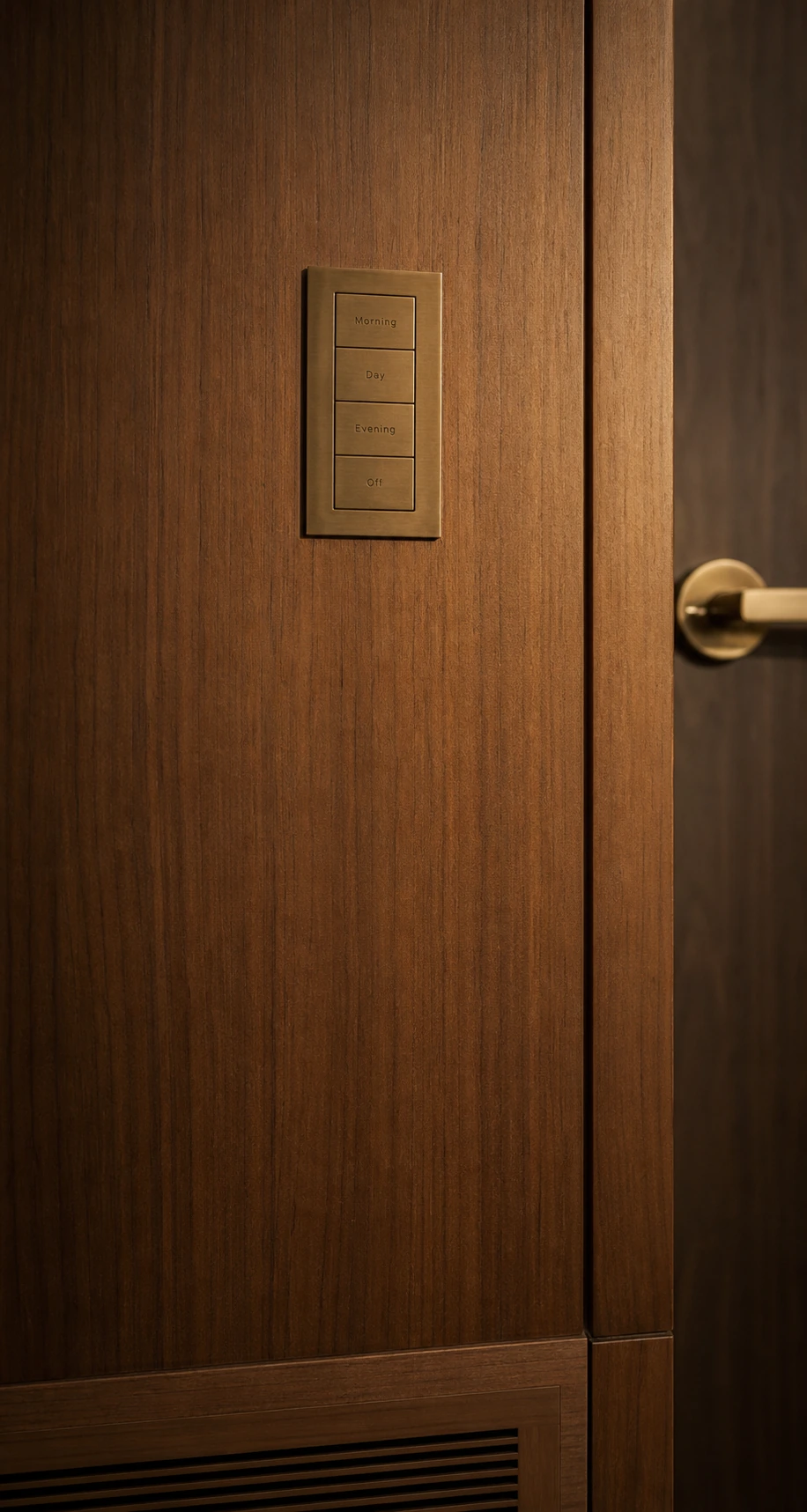 Flush-mounted Control4 keypad in a North York home with engraved scene buttons