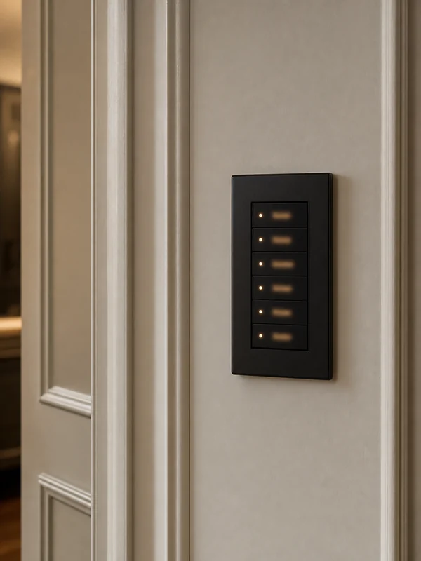 Control4 keypad and wall touchscreen in a Richmond Hill home showing scene controls for lighting, audio, and climate — SetupTeam