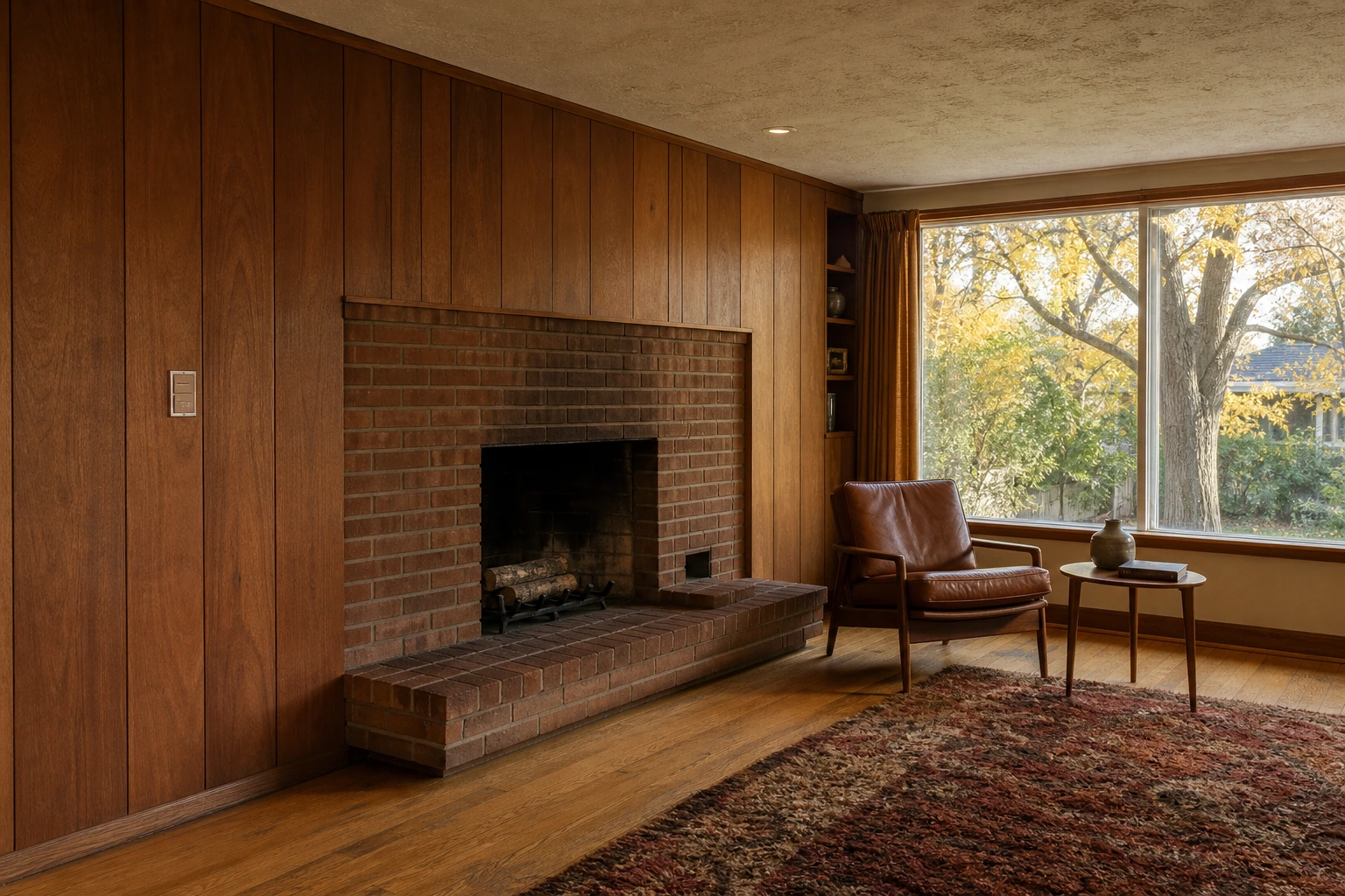 Don Mills mid-century bungalow interior with Lutron Caseta keypad on original plaster wall and 1960s architectural detail preserved
