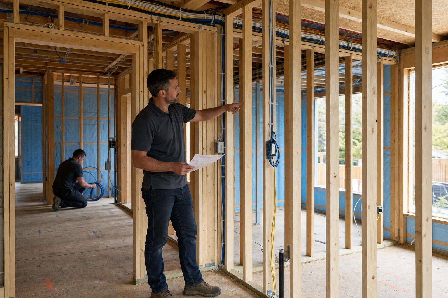North York custom new build under construction in Willowdale with structured low-voltage cable rough-in coordinated with electrical