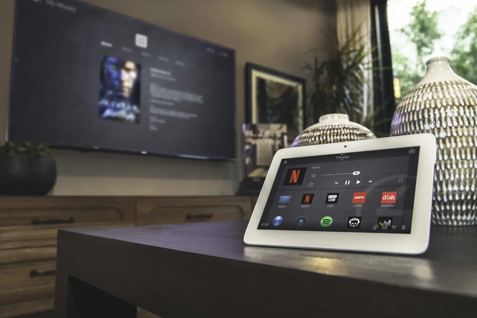 Control4 tabletop touch panel in Unionville smart home