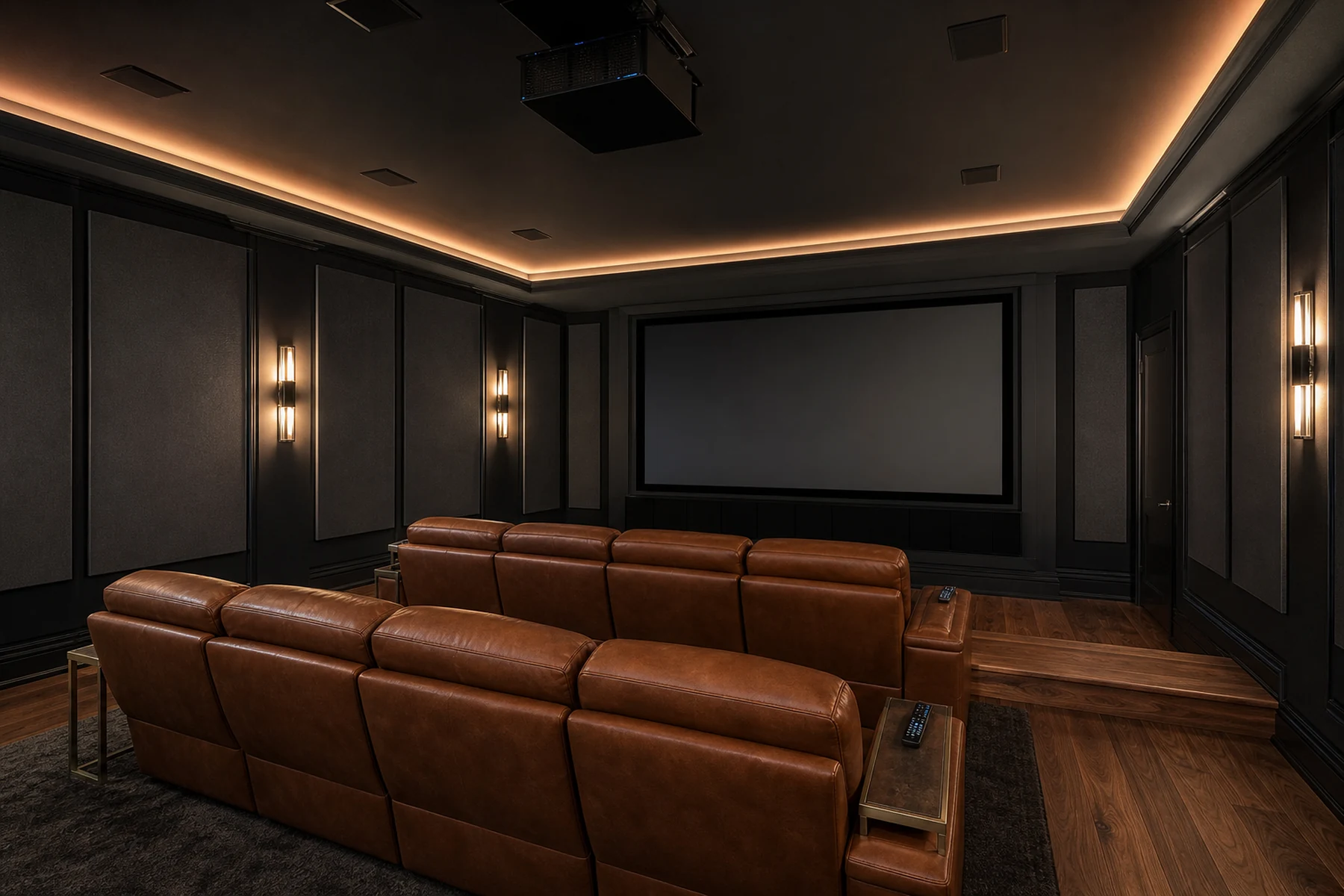 Contemporary Morrison estate home theatre with high ceilings and open-plan media room layout — Oakville, SetupTeam