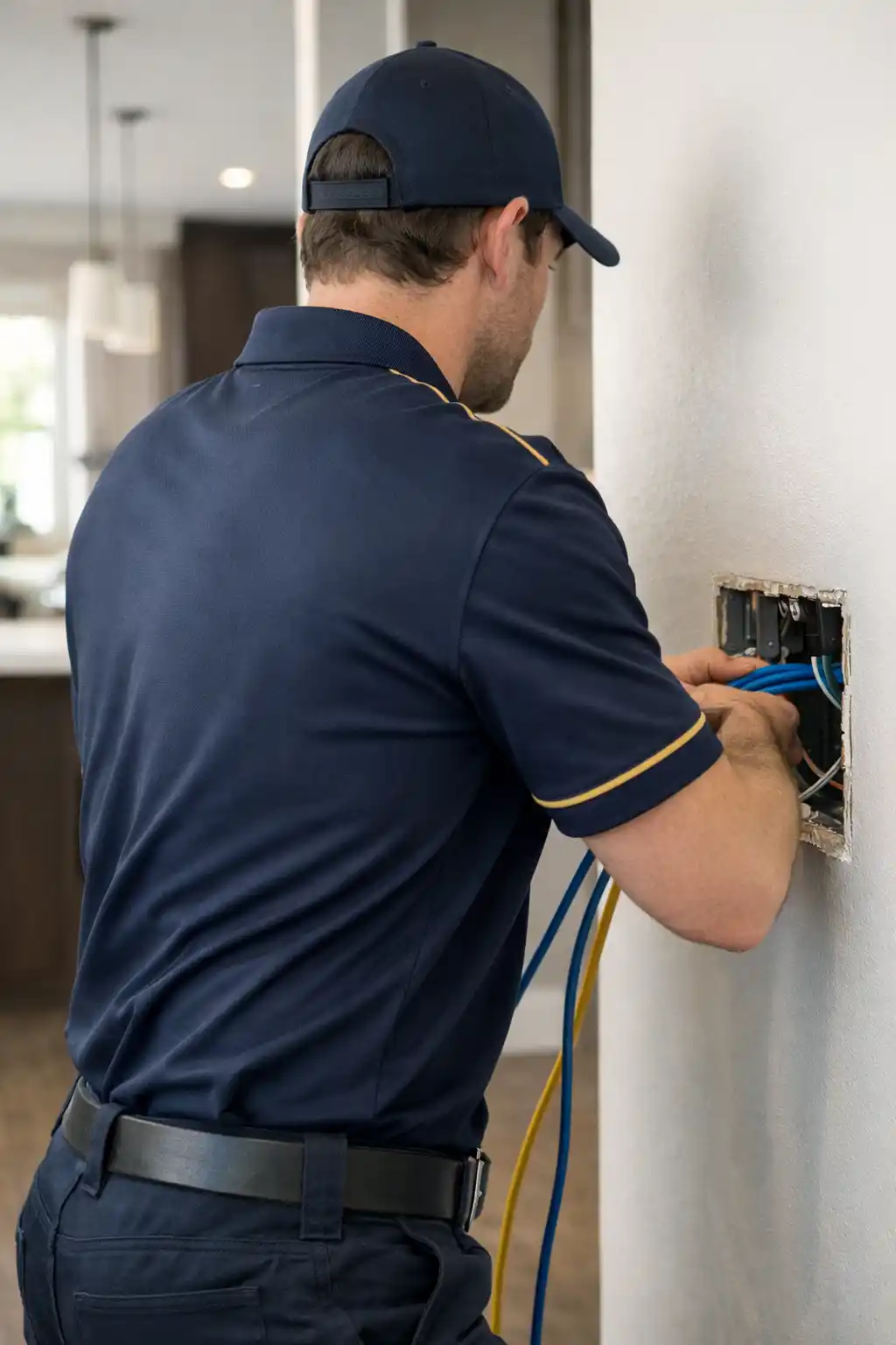 SetupTeam technician on a network installation in an Aurora home