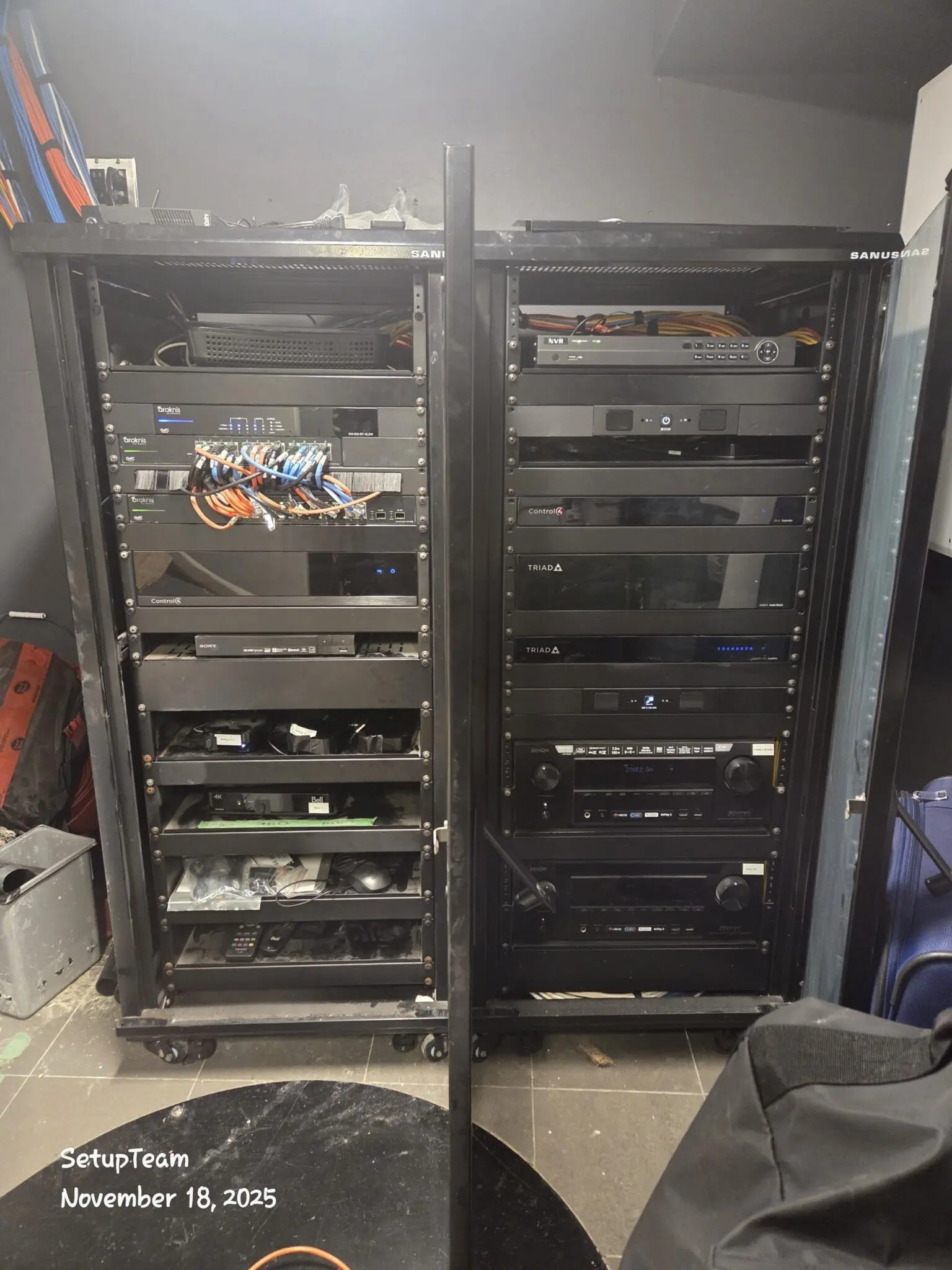 Control4 equipment rack and structured wiring with controller, network switch, and clean cable management — Vaughan troubleshooting and diagnostic visit, SetupTeam