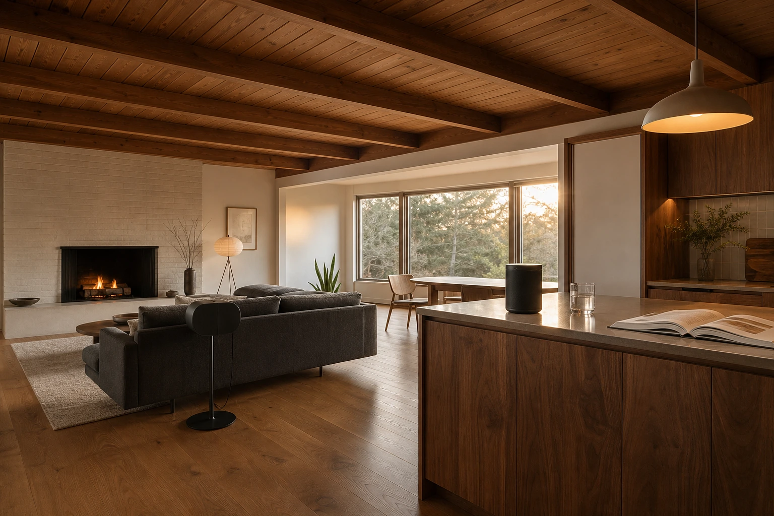 Multi-room Sonos zones across a Don Mills mid-century home with Era 100 in kitchen and Era 300 in living room