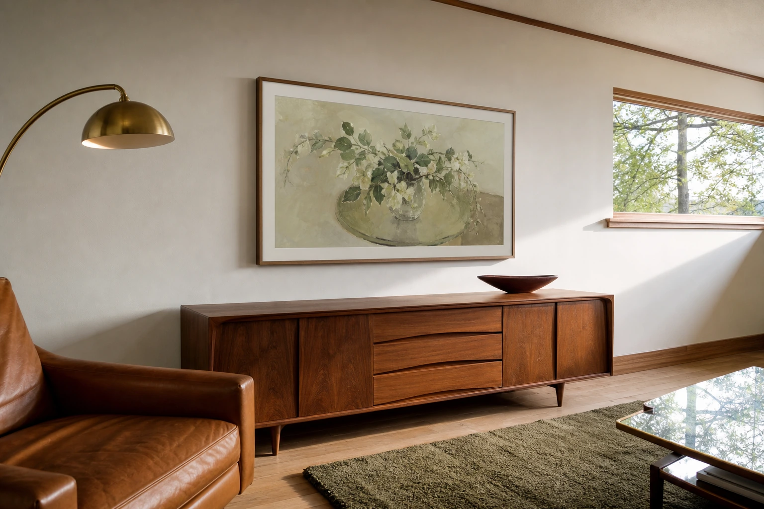 Samsung Frame TV on Don Mills mid-century home wall
