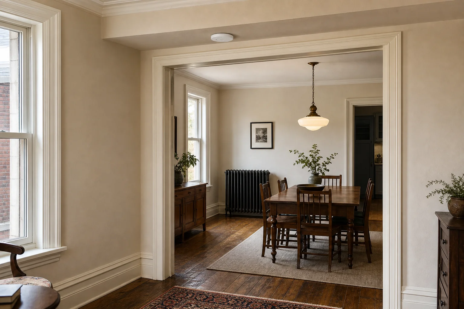 UniFi U7 Pro access point soffit-mounted in a Streetsville Main Street heritage home with plaster-and-lath walls and a Cat6 backhaul into the soffit cavity