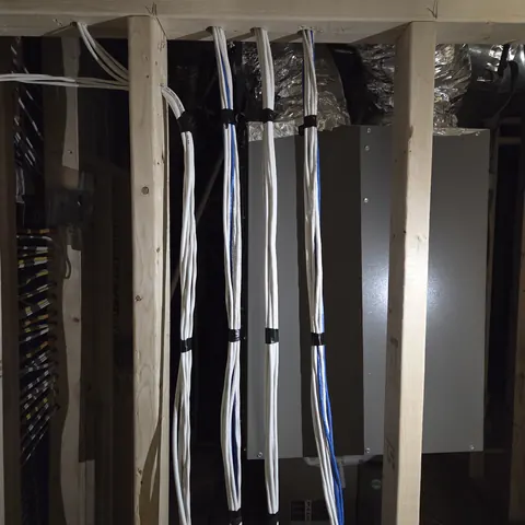 Professional structured cabling installation for networking, home automation, and AV systems during residential construction in Markham.