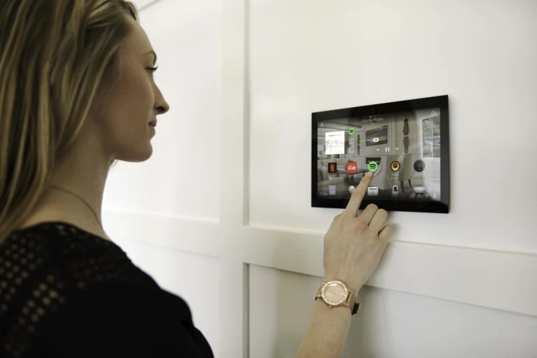 Wall-mounted Control4 touchscreen