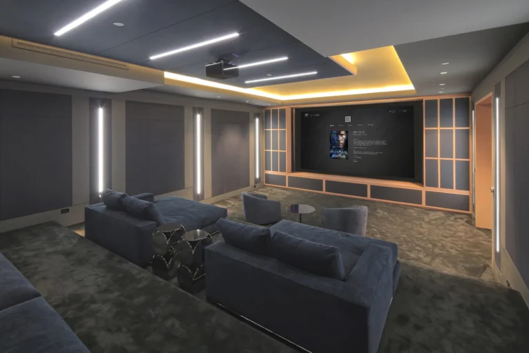 Private cinema room with projector screen