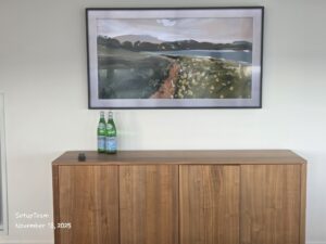 Samsung Frame TV wall mounted in a downtown Toronto condo with clean cable concealment