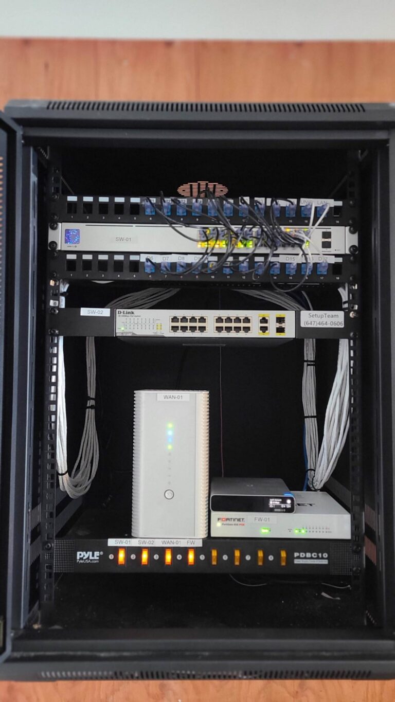 Network rack with patch panel and structured wiring terminations