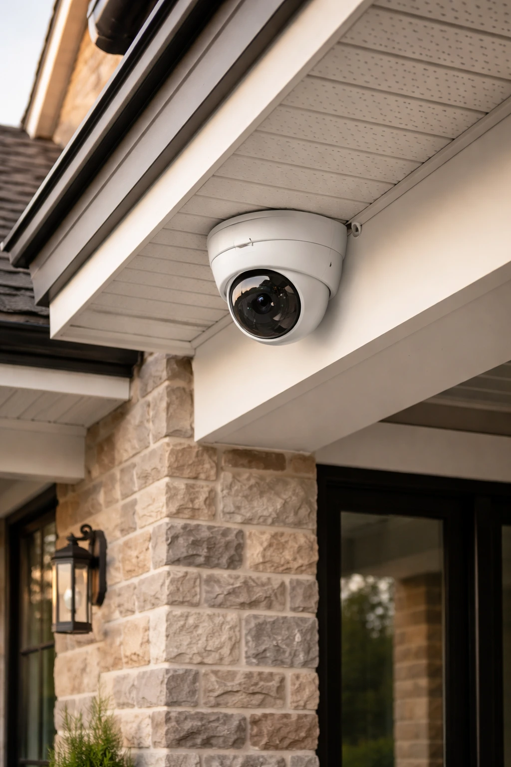 Security camera mounted on a detached home exterior — Oakville residential installation