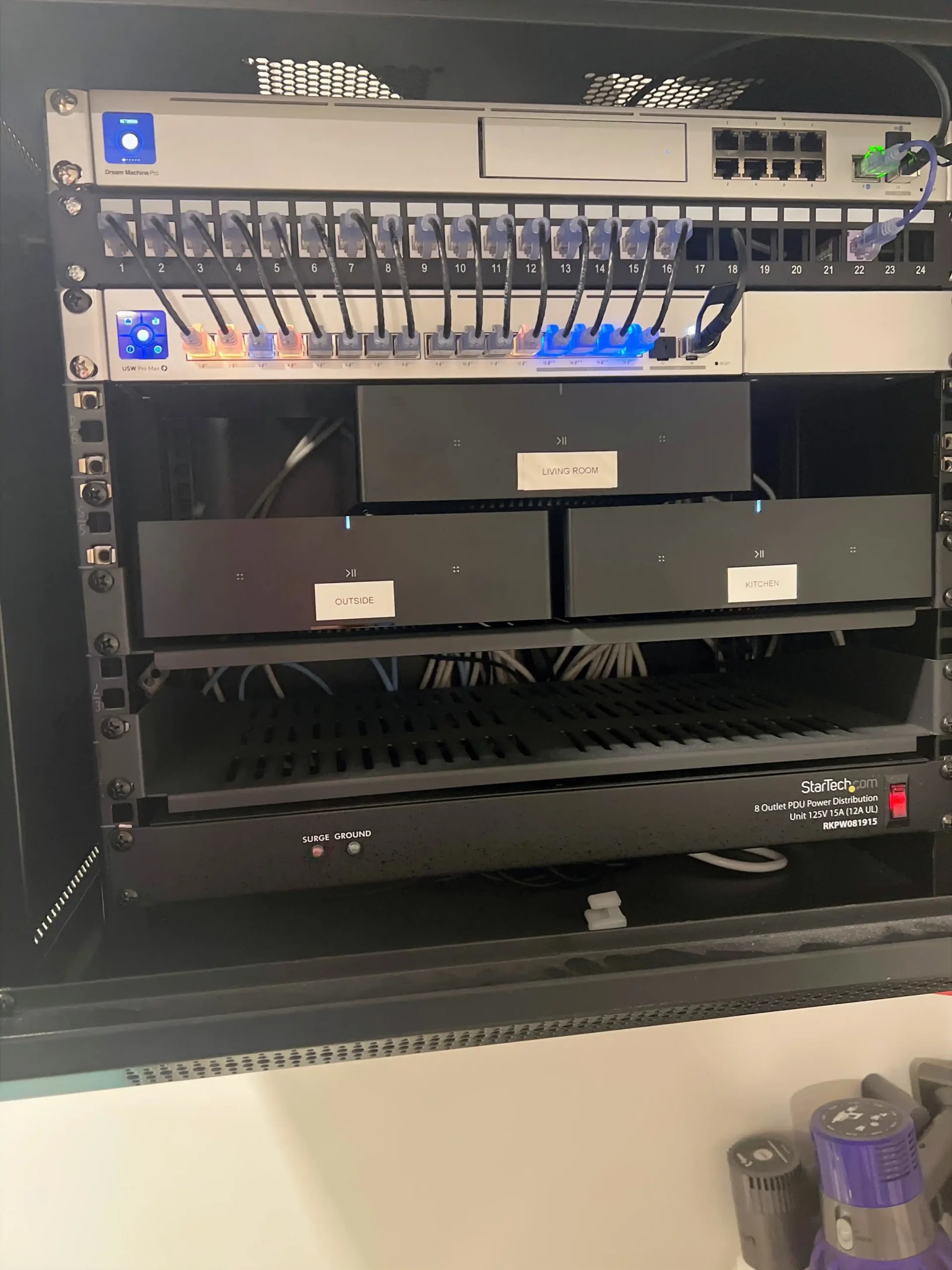 Structured AV rack with UniFi network equipment — SetupTeam Toronto installation
