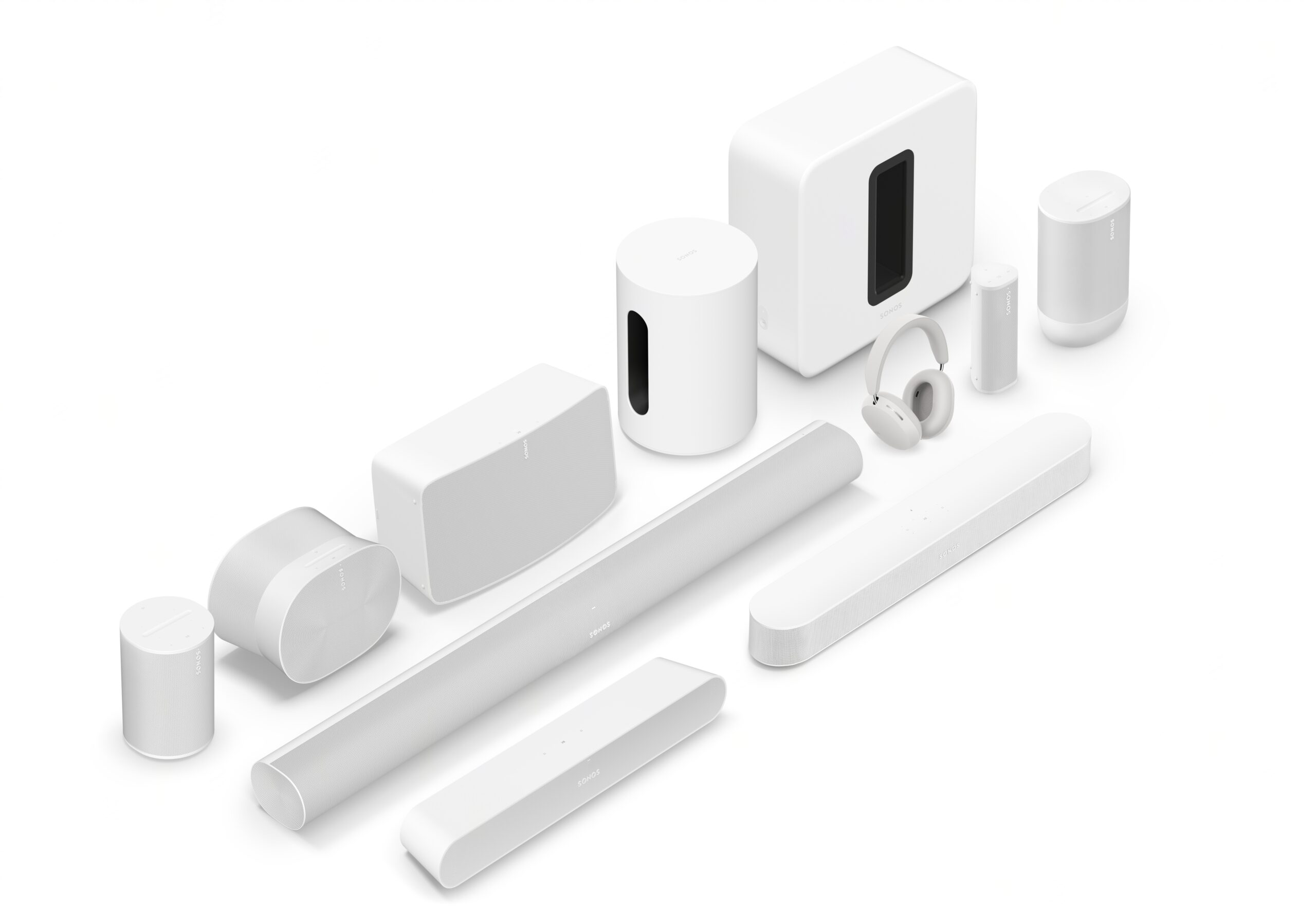 Sonos Multi-Room Audio System – Design & Installation by SetupTeam White Sonos speakers, soundbars and Sub in full product lineup – multi-room Sonos audio design and installation services in Toronto GTA by SetupTeam